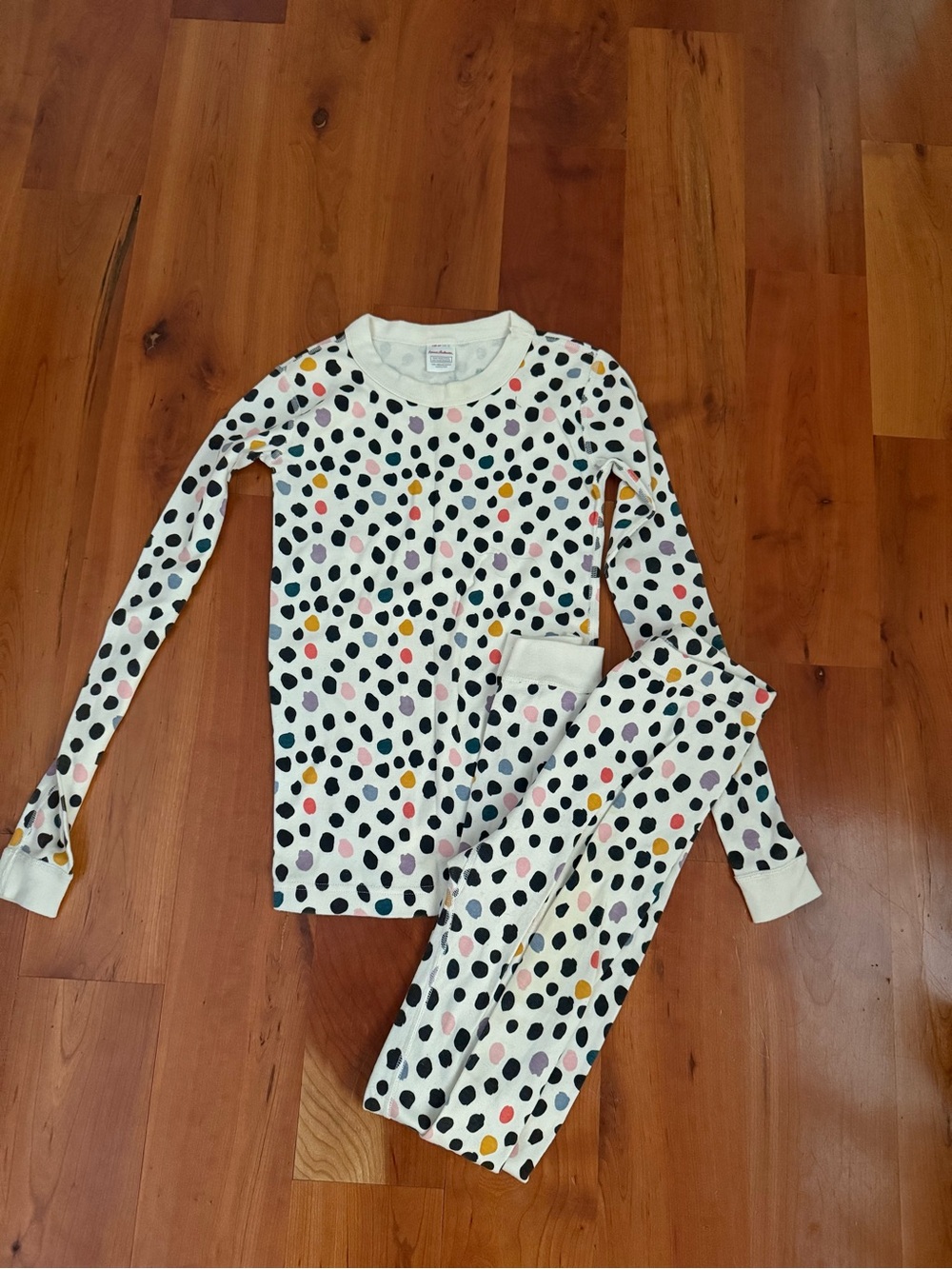 Kids Long Sleeve Dot-Print Pajama Set - White with Multicolor Dots
